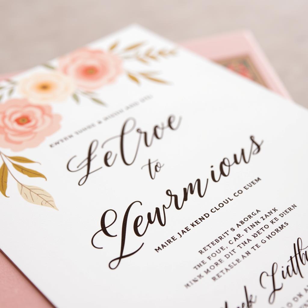 AI Generated Wedding Invitation Design: A stylized wedding invitation created using an AI photo generator, featuring floral elements and a modern font.