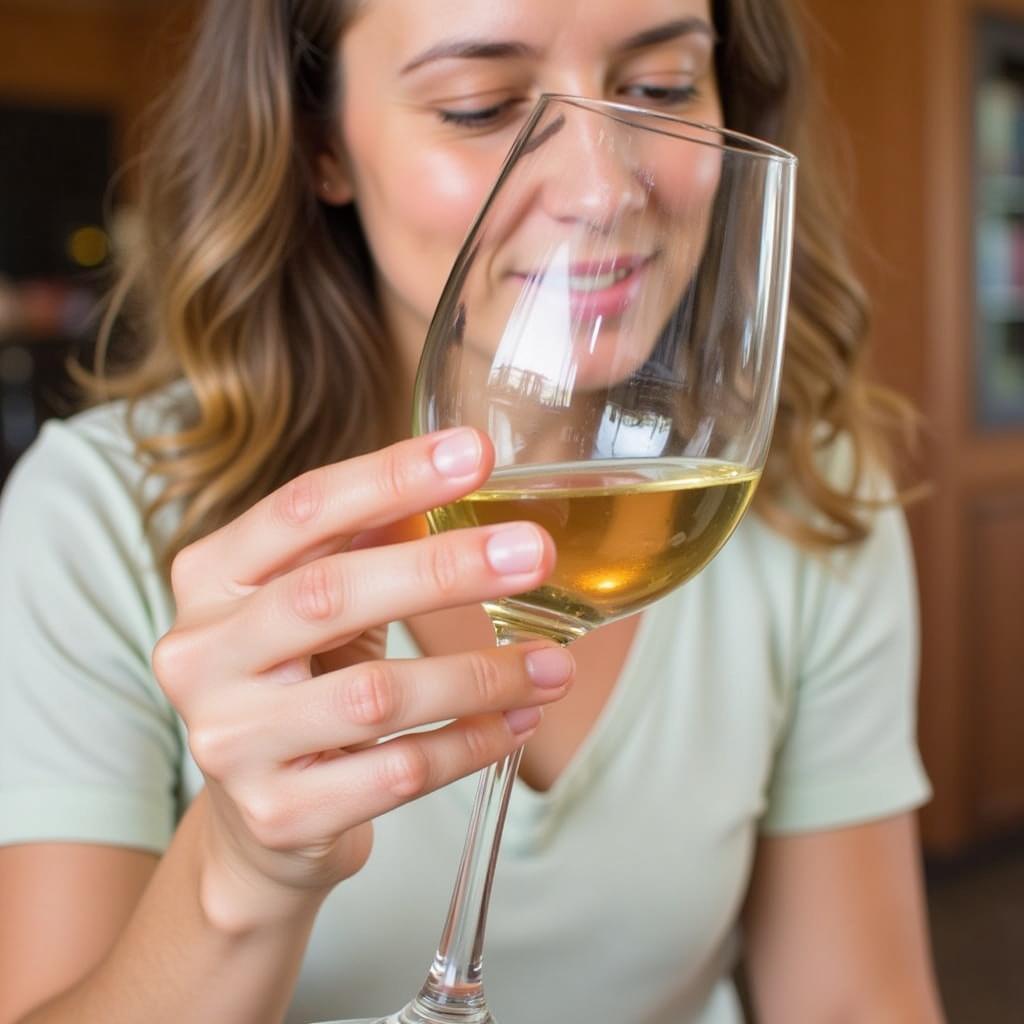 A person tasting alcohol-free Sauvignon Blanc.