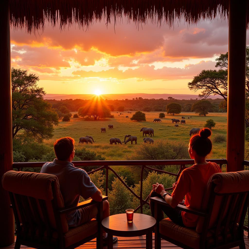 Guests enjoying the savanna view from their balcony at Animal Kingdom Lodge