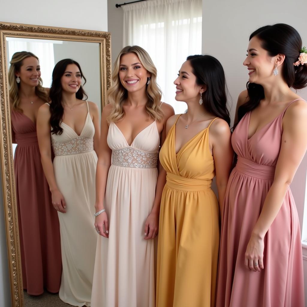 Bridesmaids Trying On Dresses