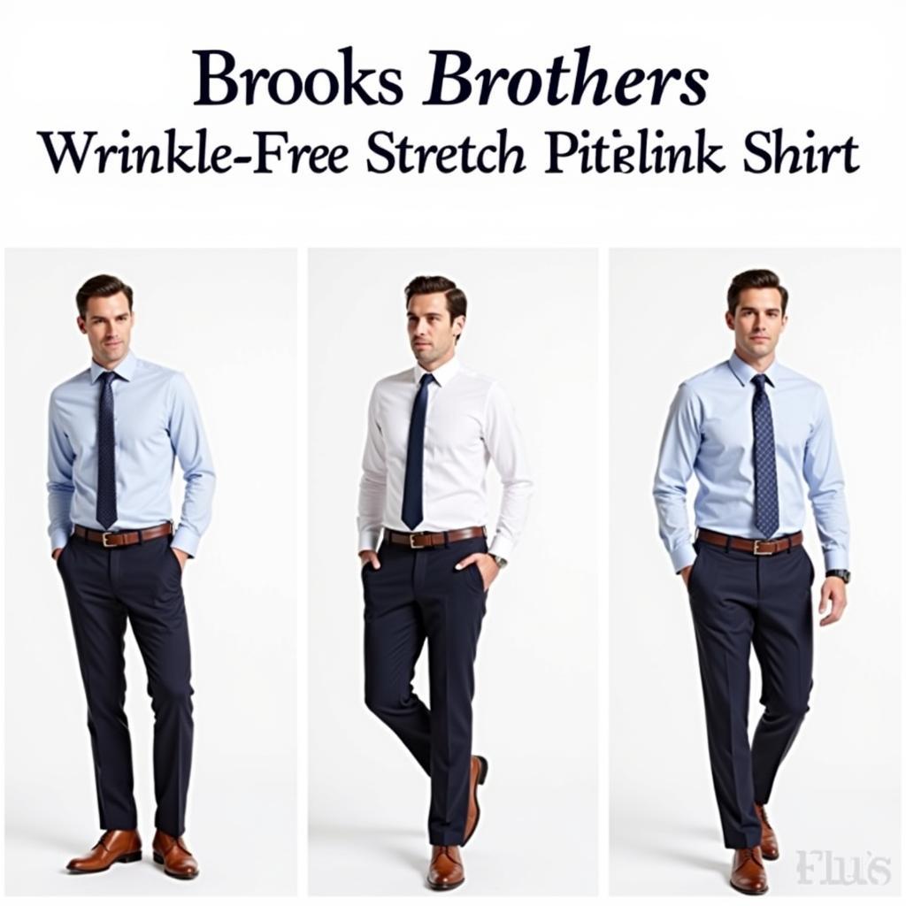 Different ways to style a Brooks Brothers wrinkle-free stretch pinpoint shirt for various occasions, including business casual, formal, and casual outfits.