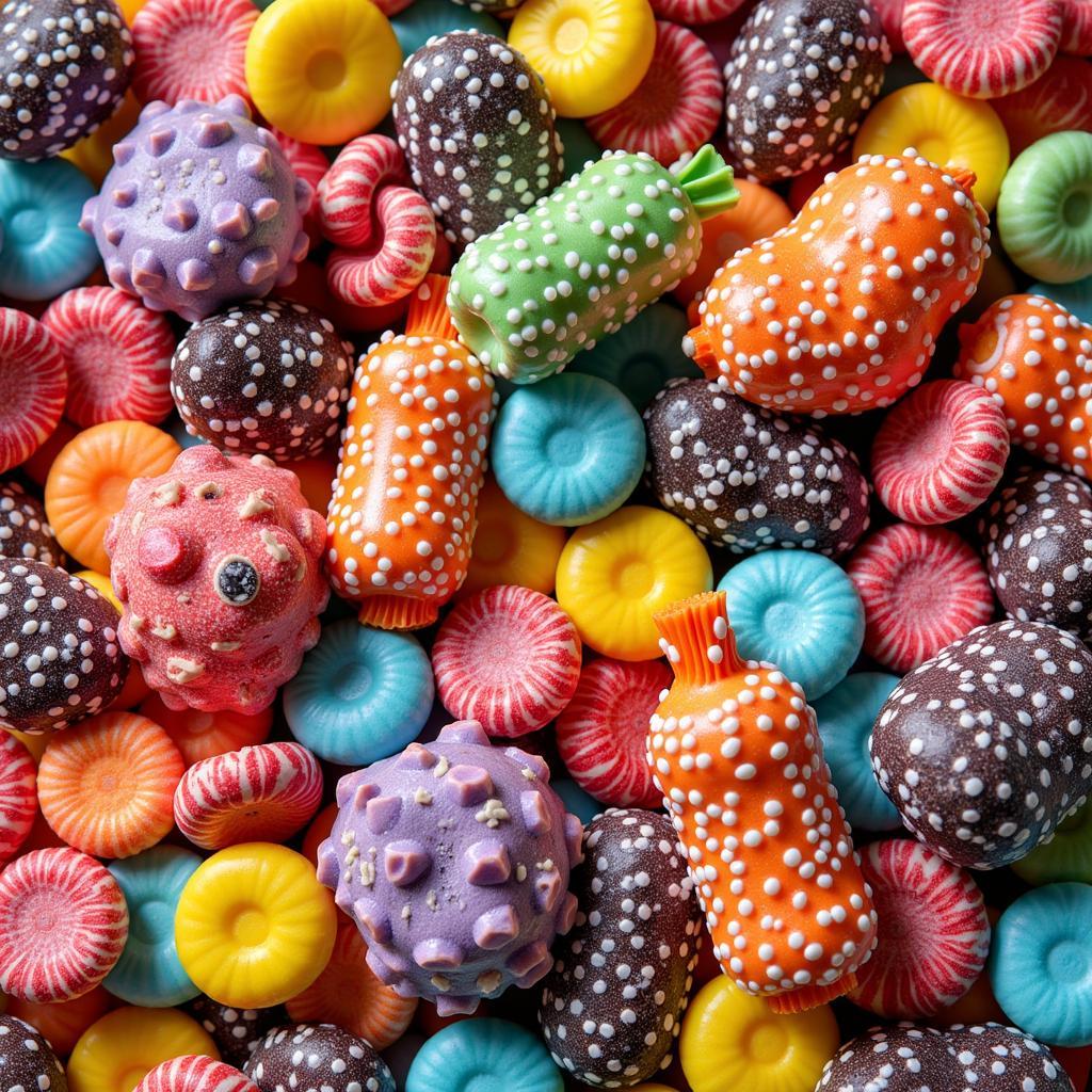 A wide variety of colorful bulk sugar free candies, including hard candies, gummies, and chocolates.