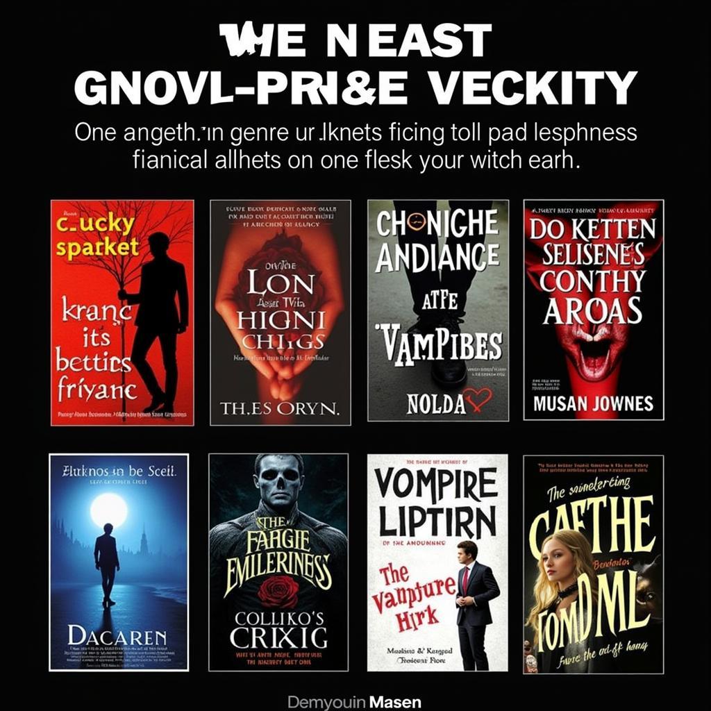 Various book covers displaying different subgenres of vampire fiction, from paranormal romance to urban fantasy and gothic horror