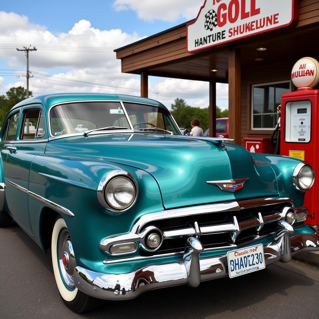 Classic car being filled with ethanol-free gasoline