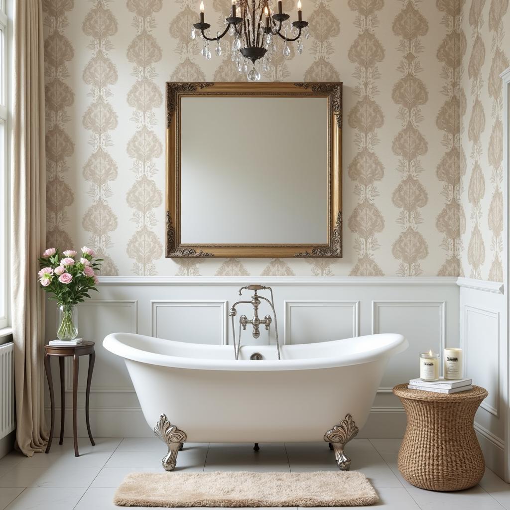 Traditional clawfoot 60 inch free standing tub in a Victorian style bathroom