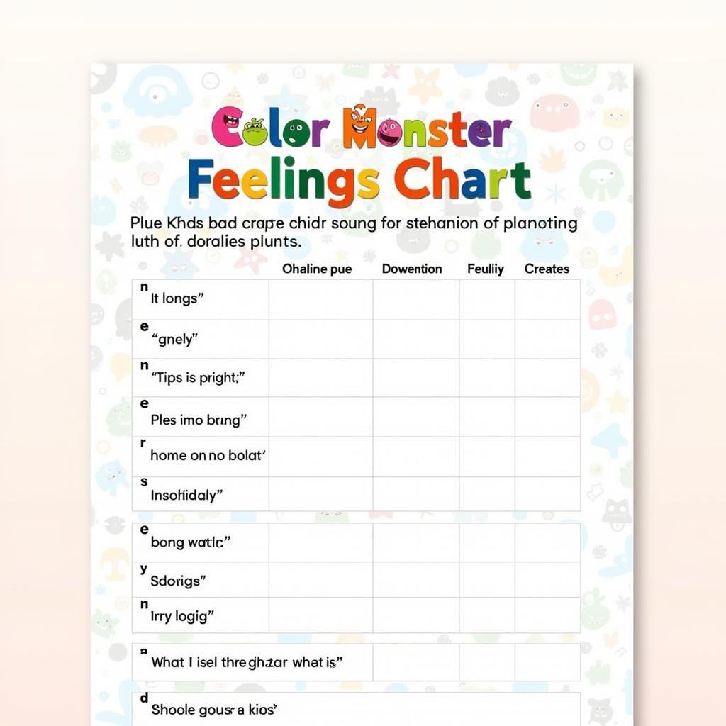 Free Printable Color Monster Feelings Chart