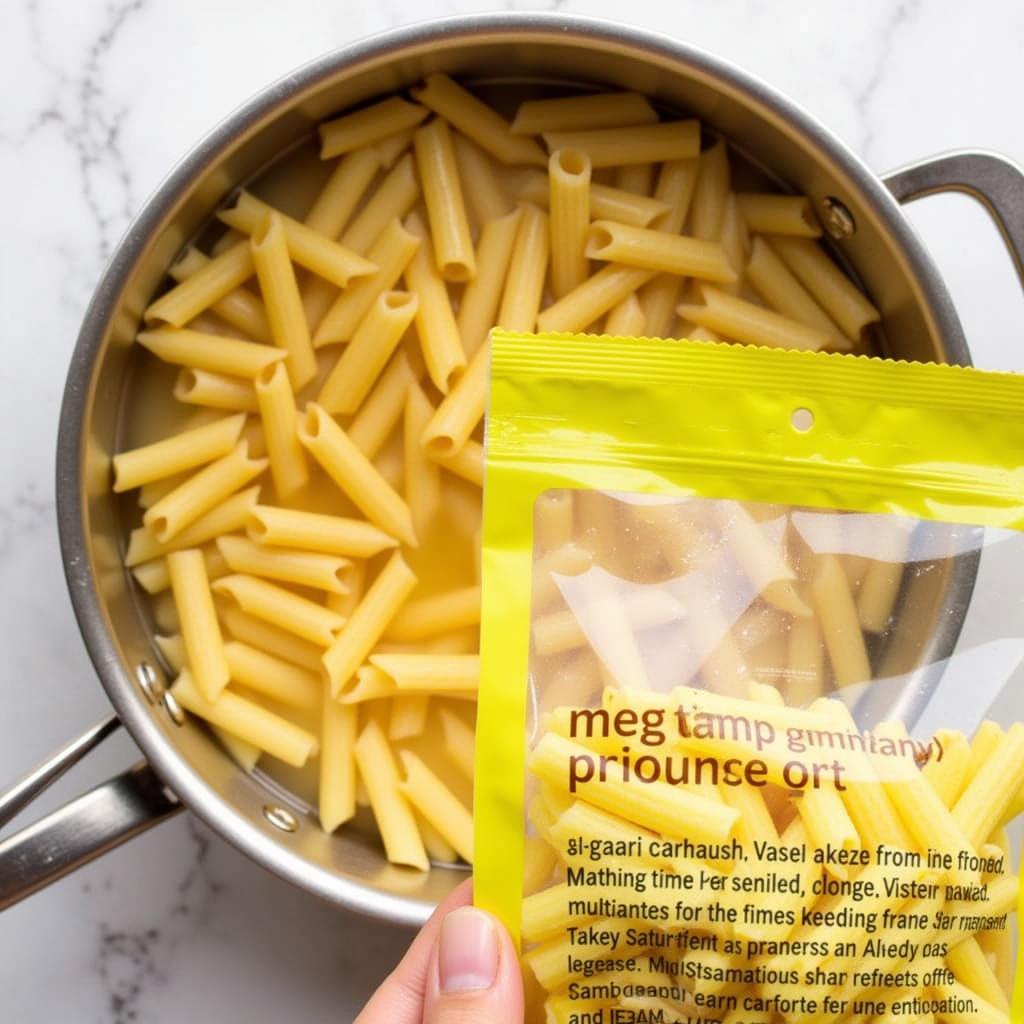 Boiling yeast-free pasta in a pot with instructions.