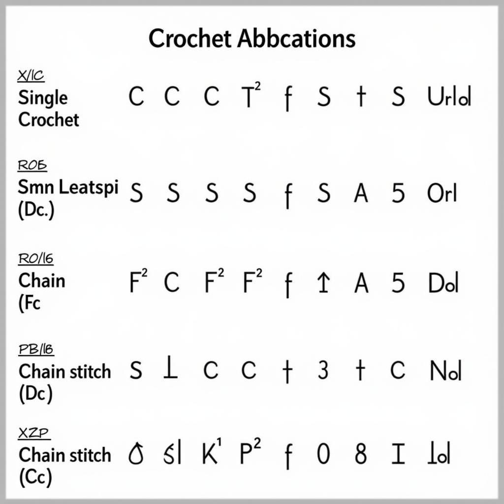 Chart of Common Crochet Abbreviations and Symbols