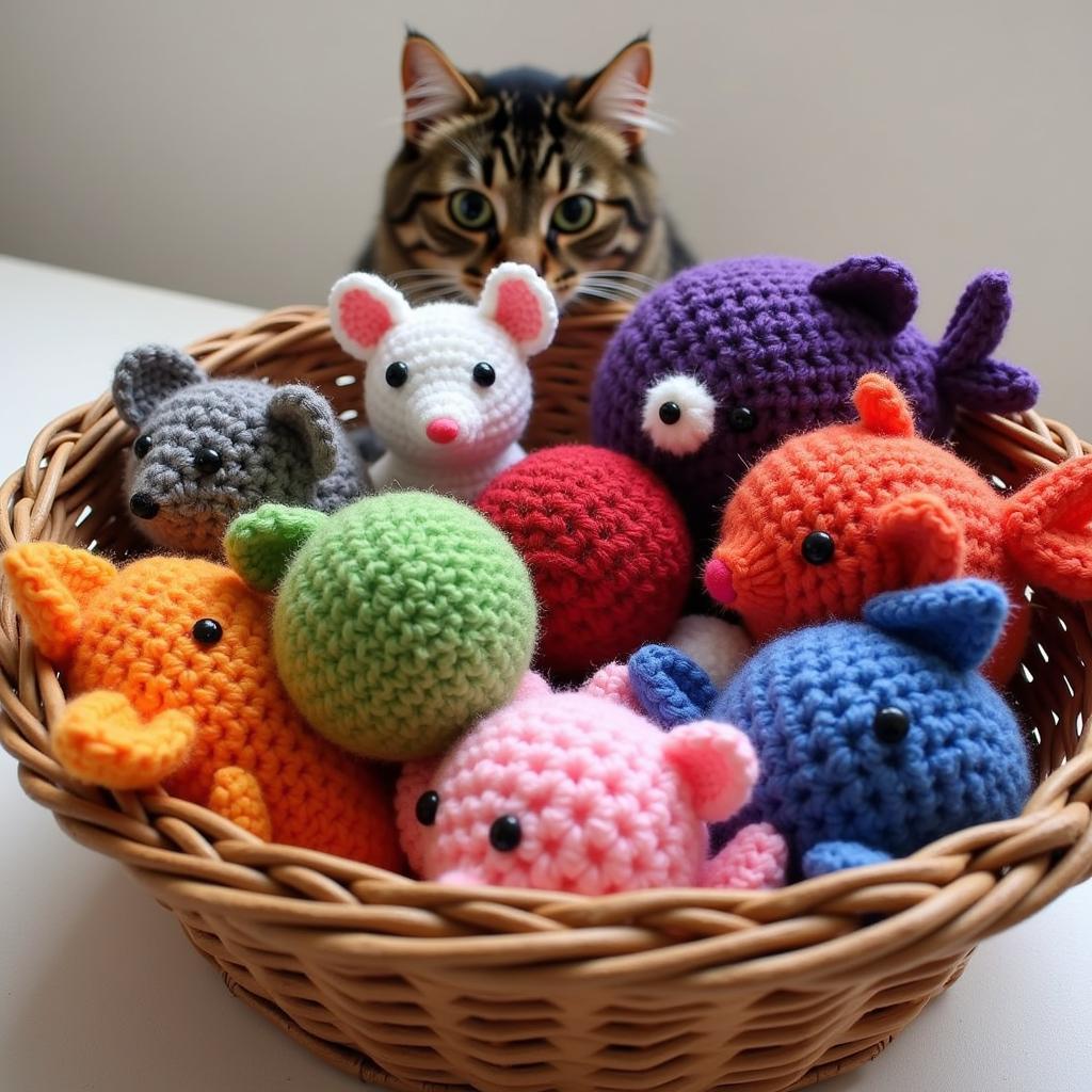 Finished crochet cat toy projects