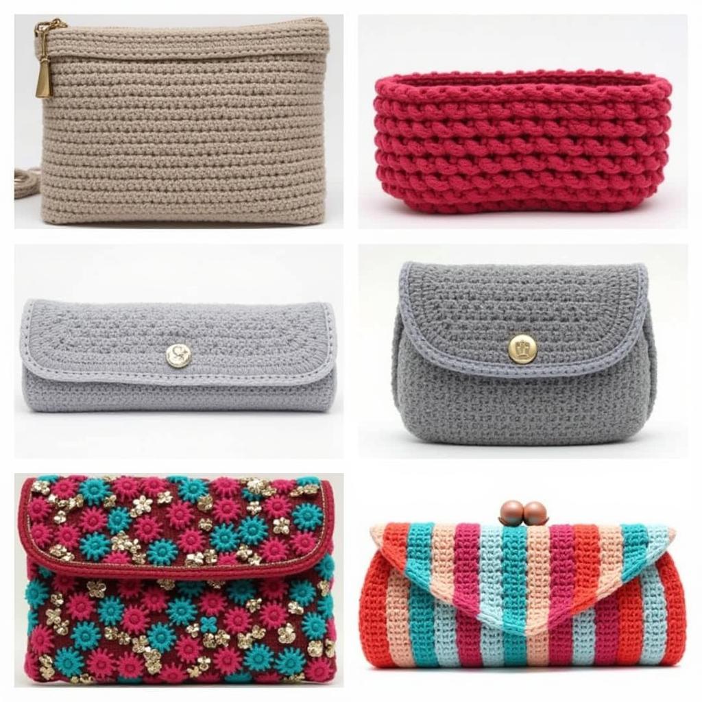 Different styles of crochet small purses, from classic to modern designs.