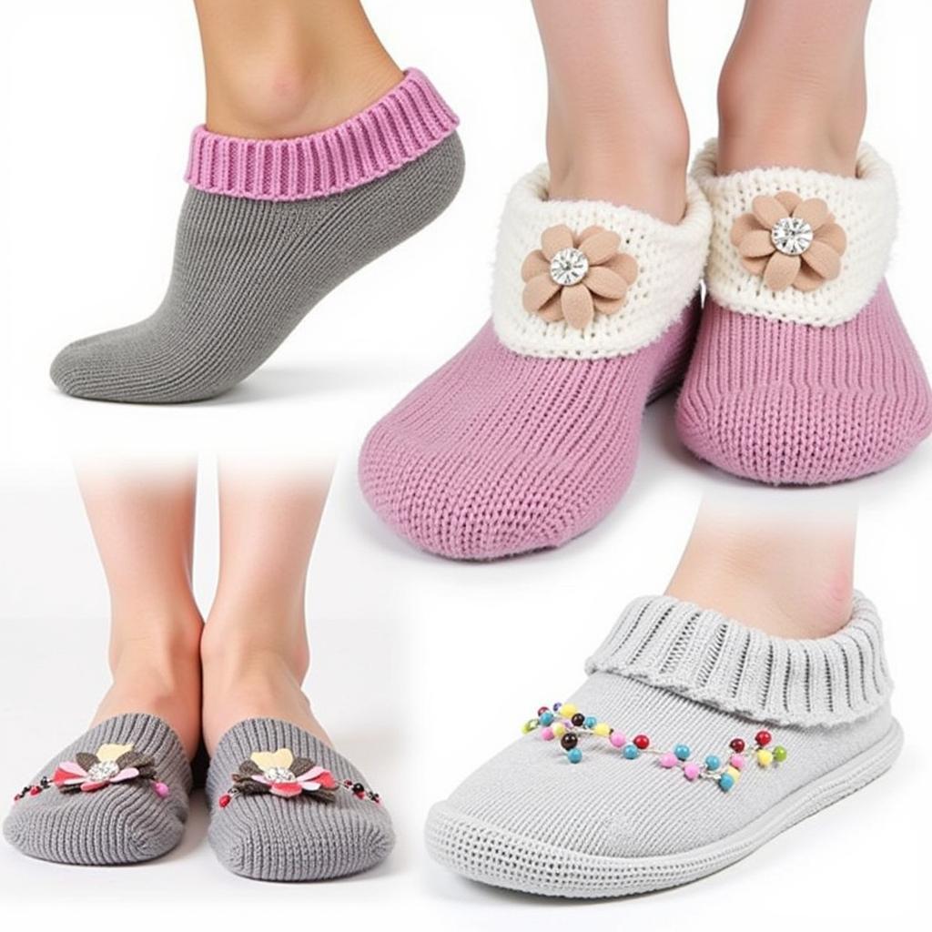 Personalized Knitted Slipper Socks with Embellishments