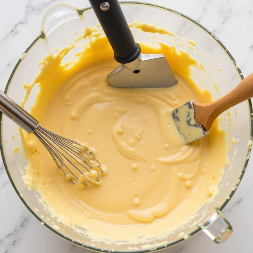 Mixing the batter for a dairy-free cookie cake.