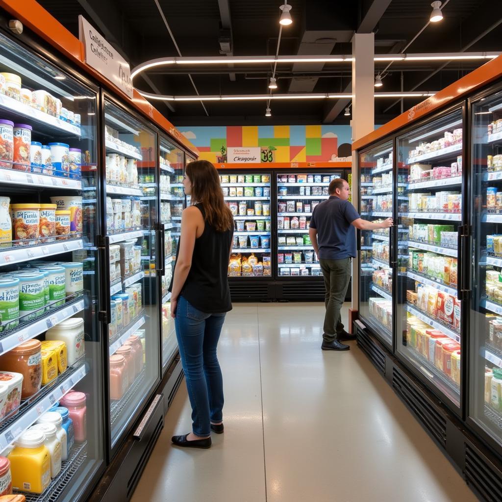 Dairy-Free Ice Cream Selection in a Grocery Store Freezer