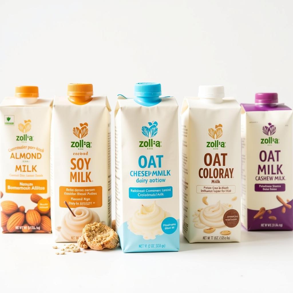 Dairy-free milk alternatives in cartons.