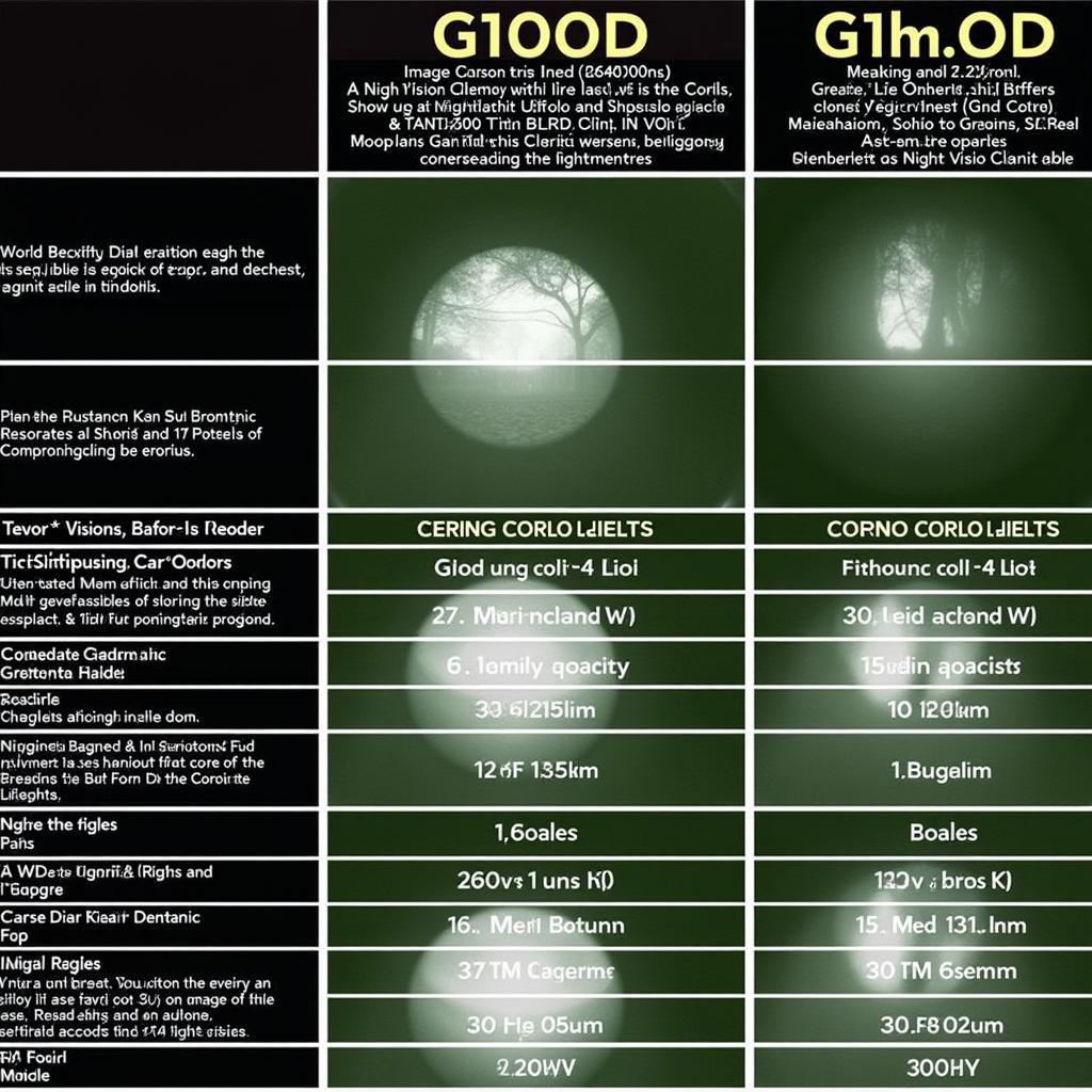 Comparison of different night vision goggle generations