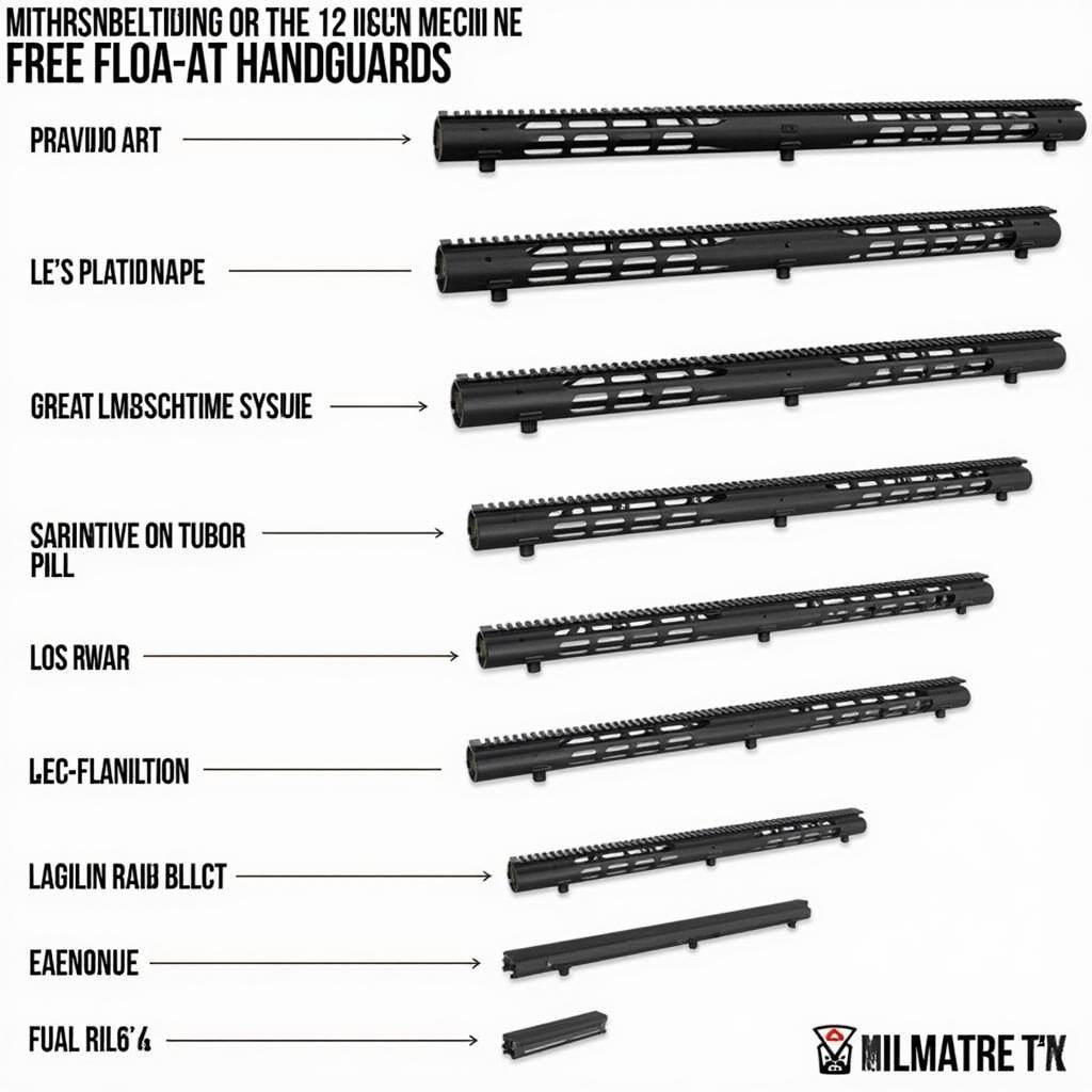 Various 12 inch quad rail free float handguards