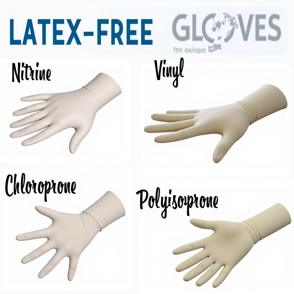 Various types of latex-free gloves: nitrile, vinyl, chloroprene, polyisoprene