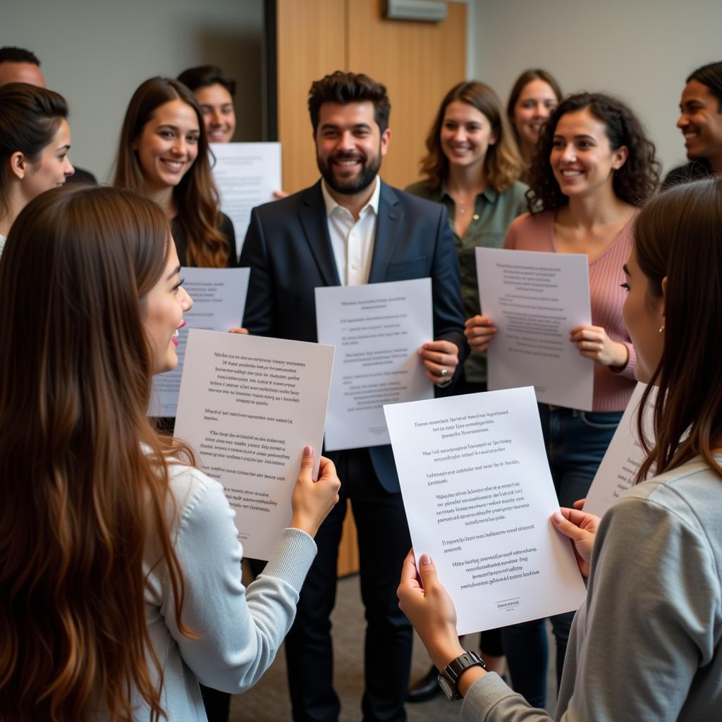 Diverse Group Reading Affirmations Together