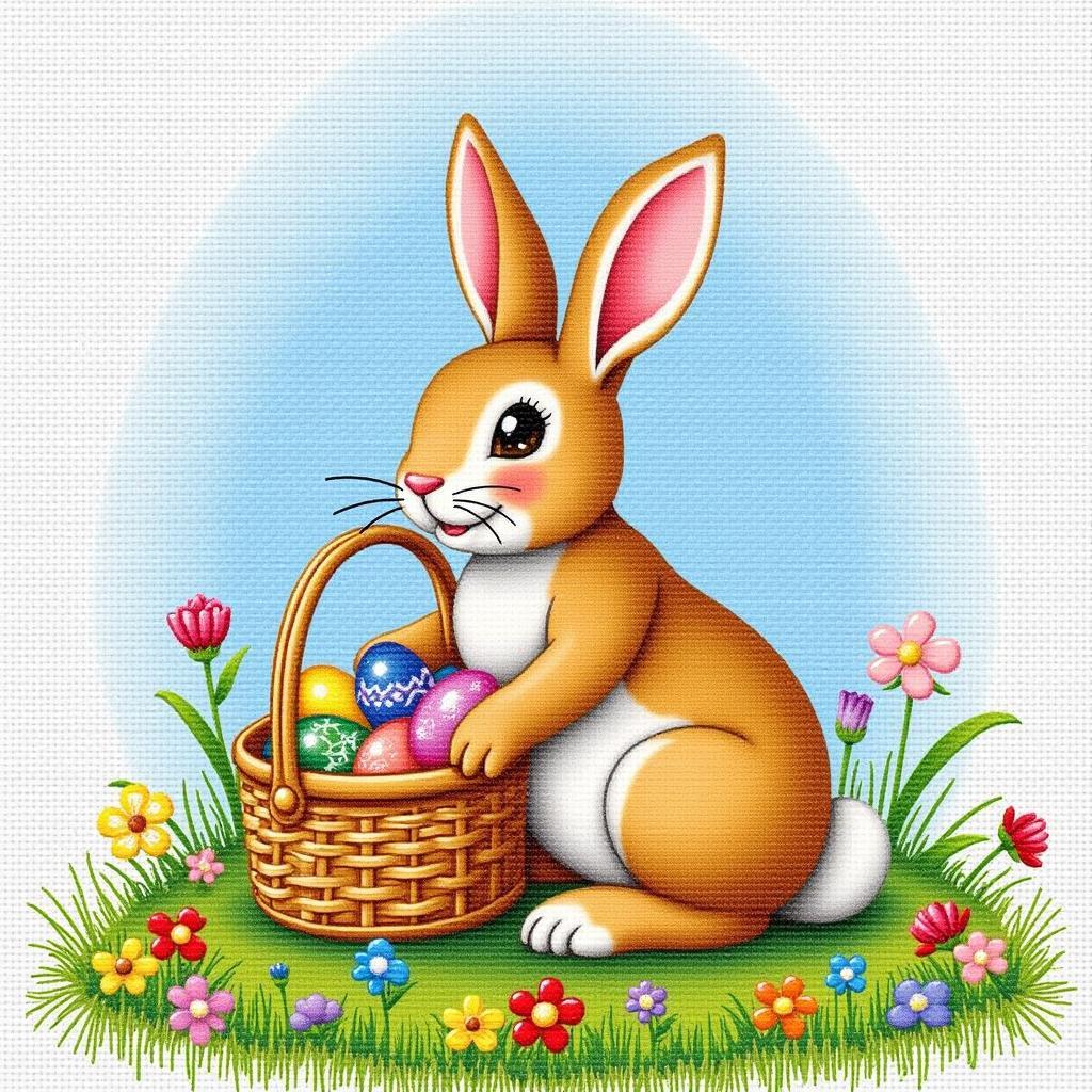 Easter Bunny with Basket Cross Stitch Pattern