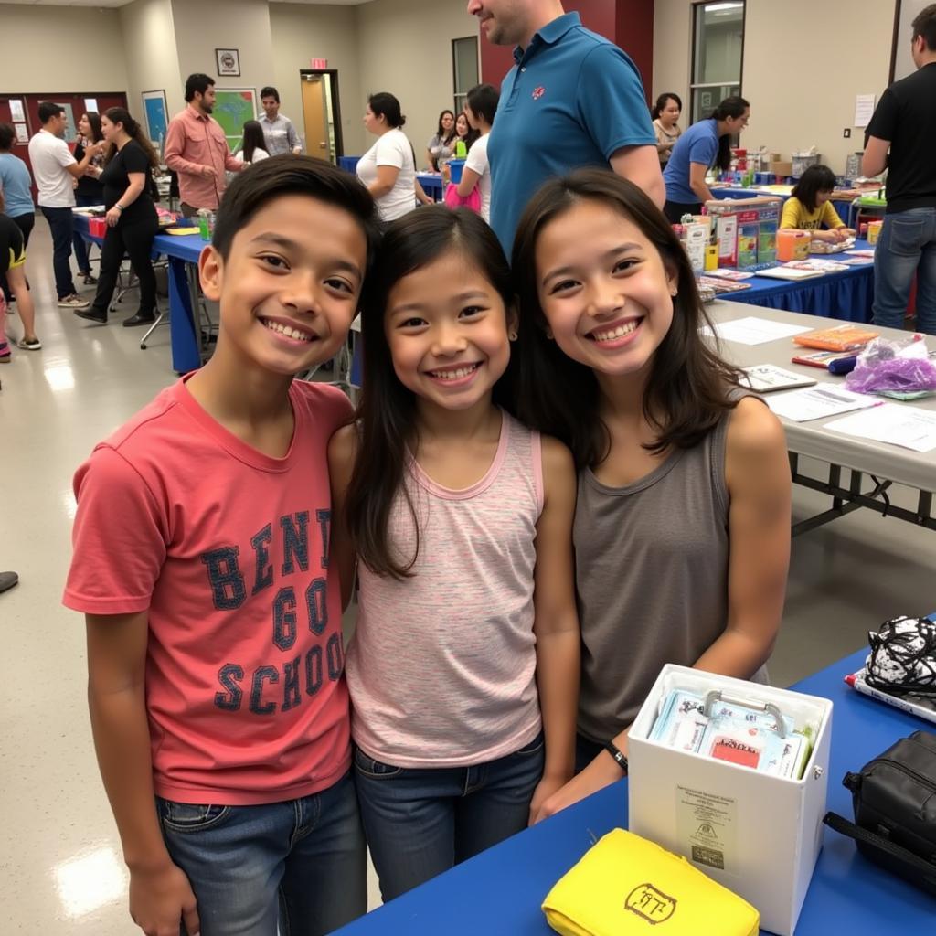 Family attending a back to school event with free resources.