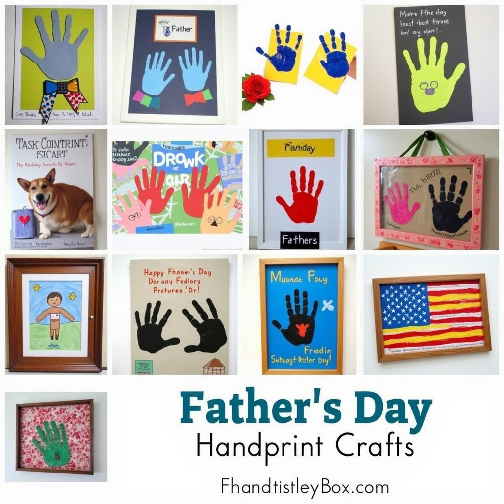 Father's Day Handprint Crafts: Various handprint craft ideas for Father's Day, including cards and framed artwork.