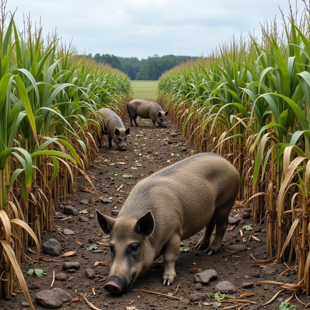 Feral hog damage to crops in Louisiana