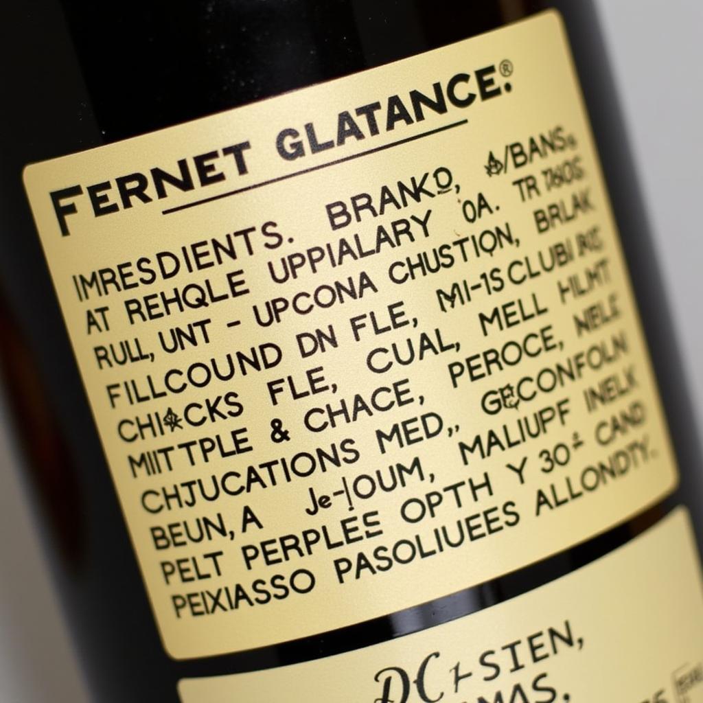 Fernet Branca bottle with ingredients highlighted