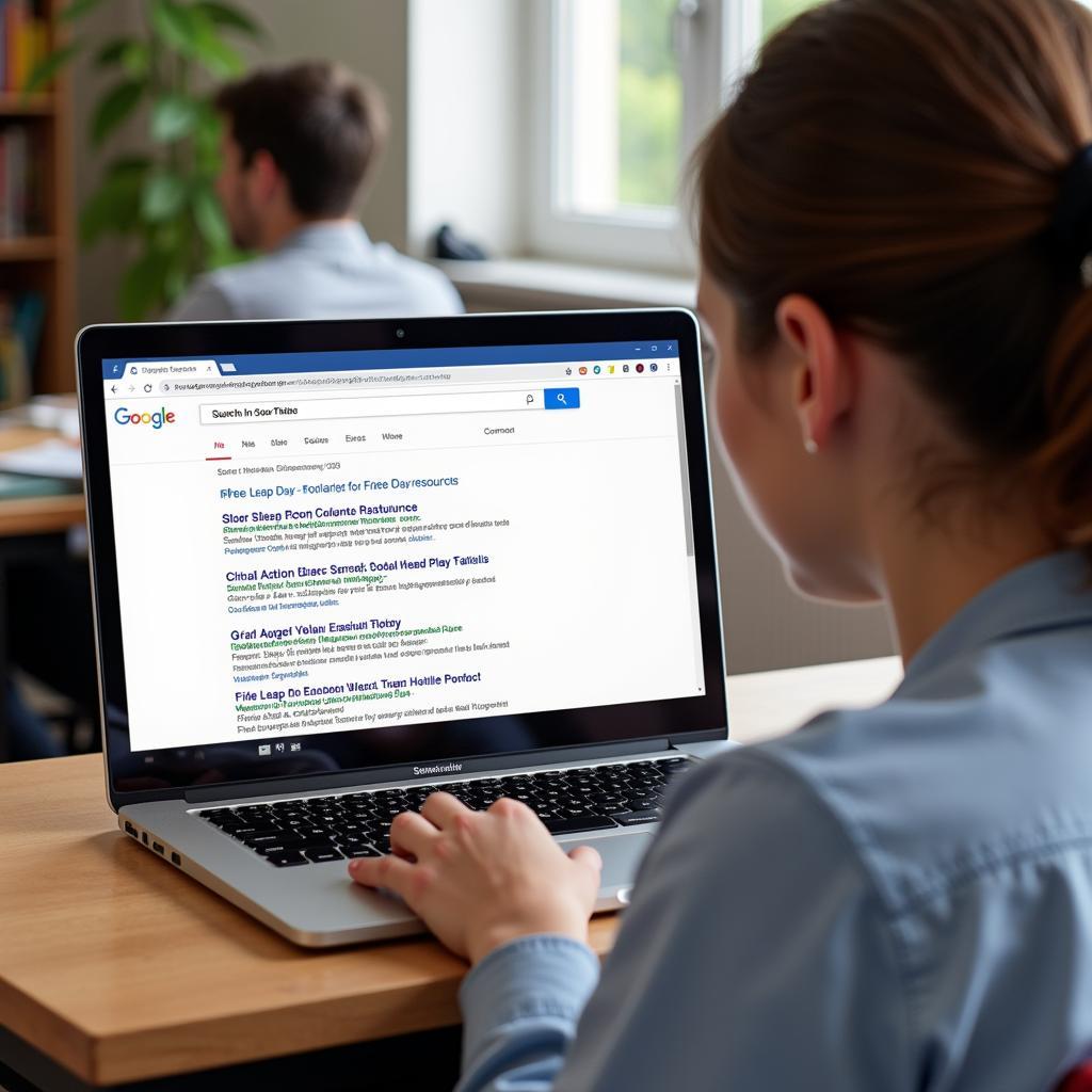 A teacher searching online for free leap day educational resources