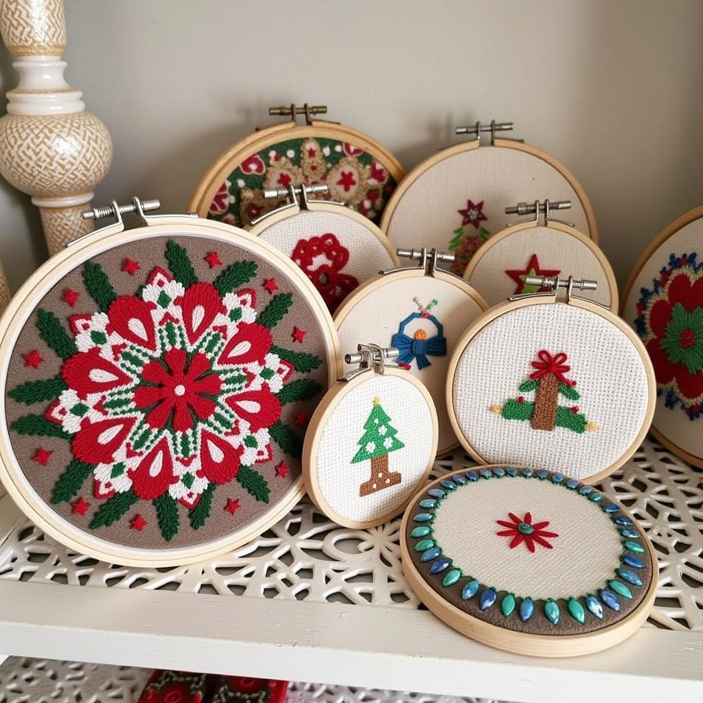 Finished Cross Stitch Ornaments Displayed