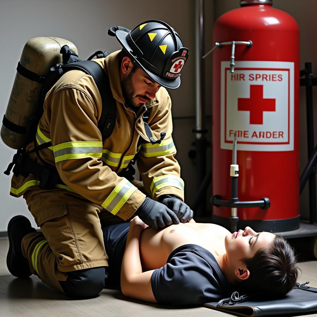Firefighter Providing Emergency Medical Services