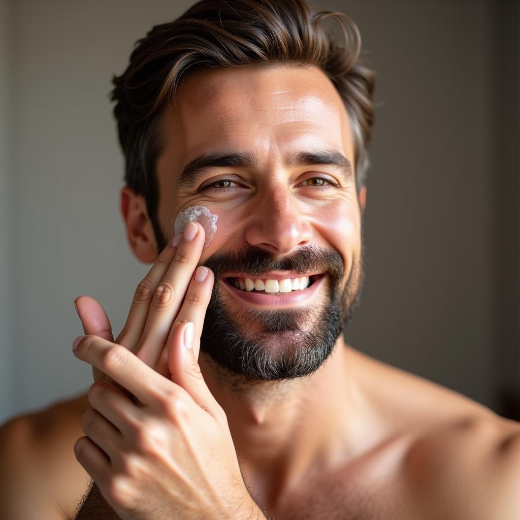 Fragrance free beard balm applied to a man's beard with sensitive skin