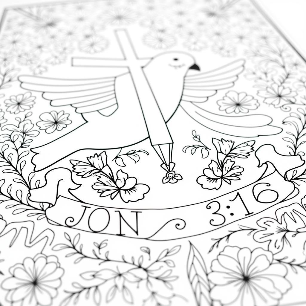 Adult coloring page featuring intricate designs and Bible verses