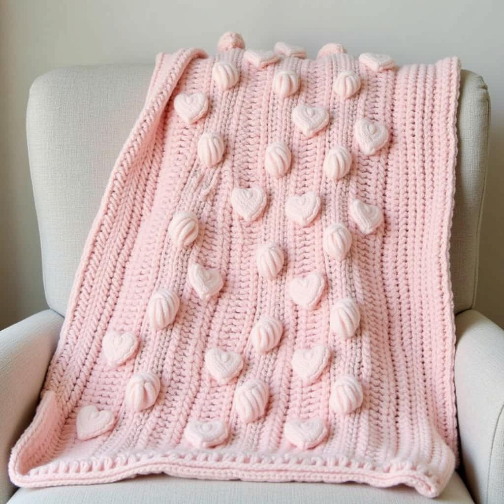 Free Bobble Heart Crochet Blanket Pattern