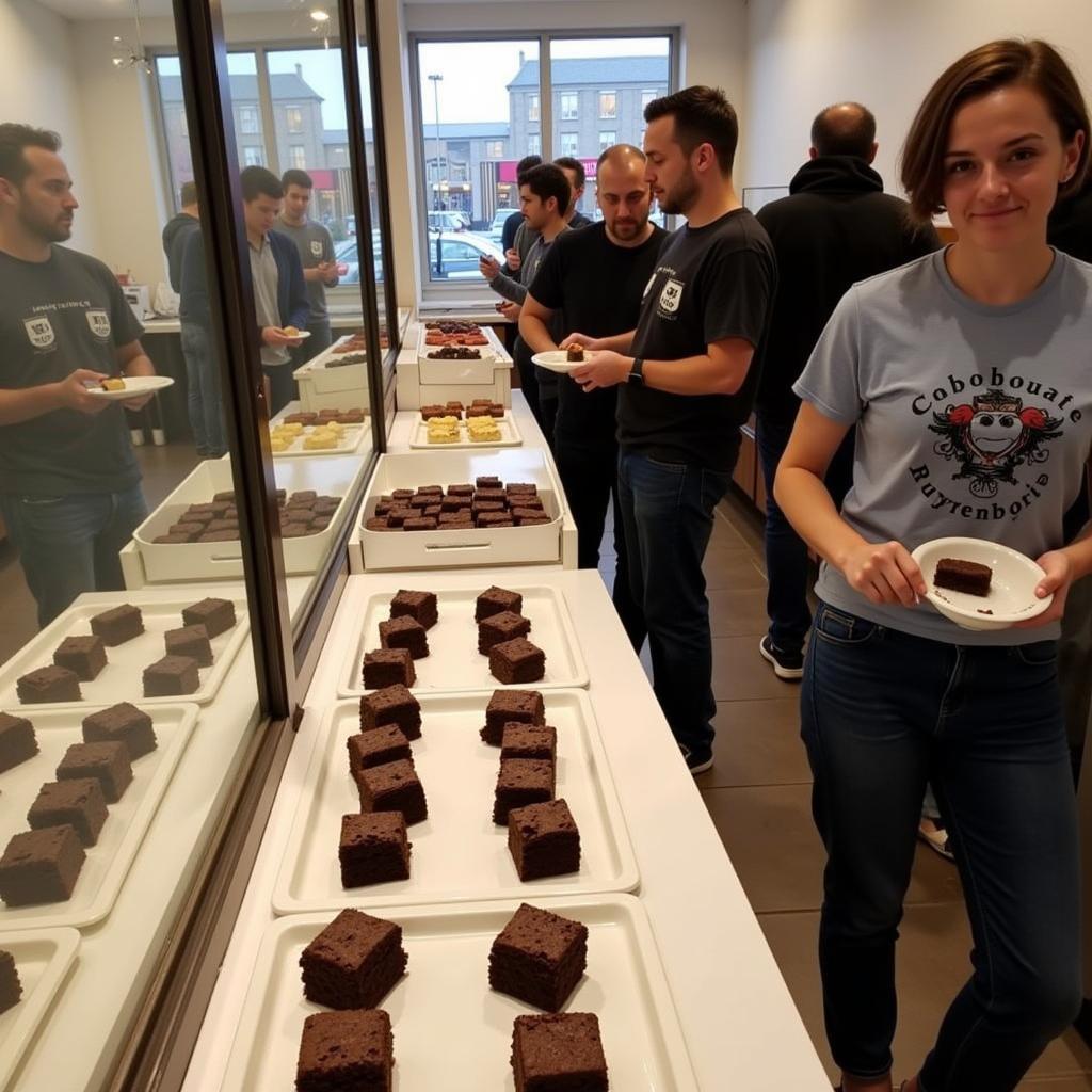 Free brownie bites at a bakery grand opening