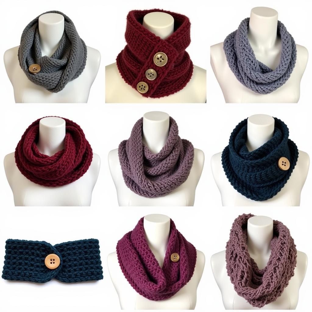 Various free crochet cowl patterns with buttons displayed