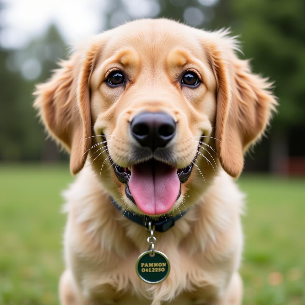 Happy Dog with a Free Dog Tag Received by Mail