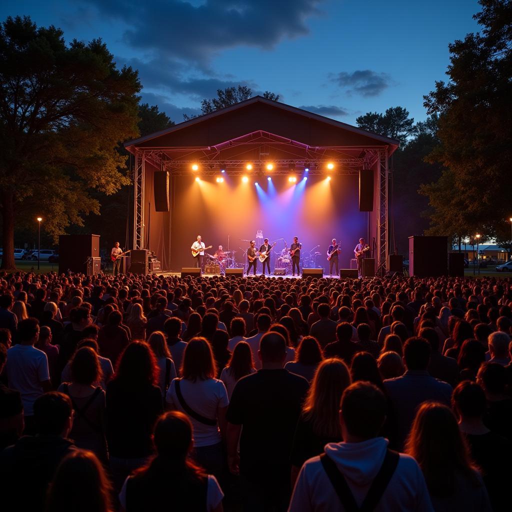 Free outdoor concert in Montgomery, Alabama, with a large crowd enjoying live music.