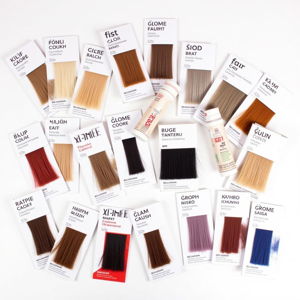 Various free hair color samples displayed