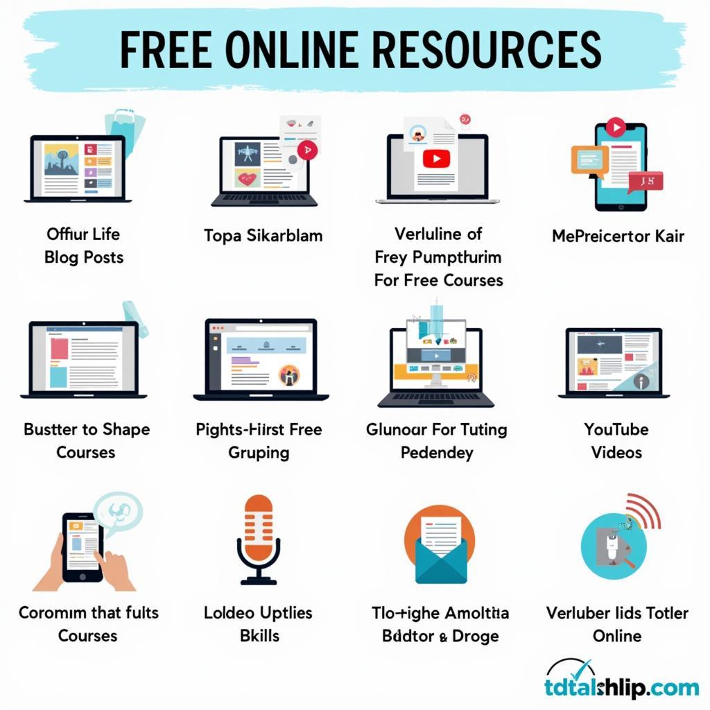 Free Online Resources for Balanced Living: A collage of screenshots showcasing various free online resources such as websites, blog posts, and YouTube channels related to healthy living, mindfulness, and personal development.