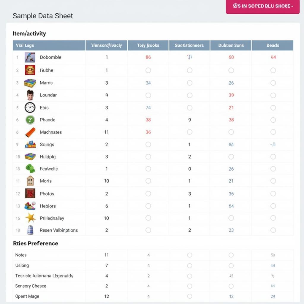 Example of a Free Operant Preference Assessment Data Sheet