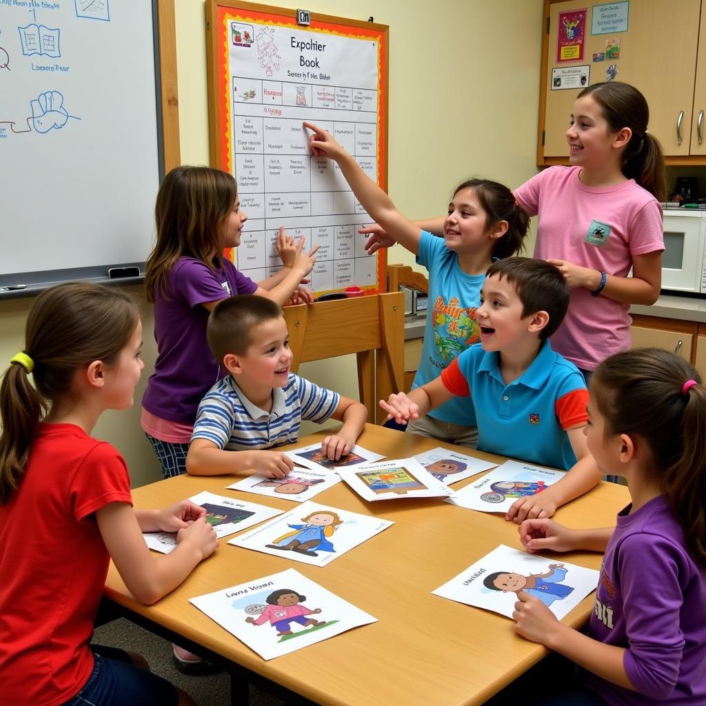 Children using free printable Bible flash cards for a Sunday school lesson