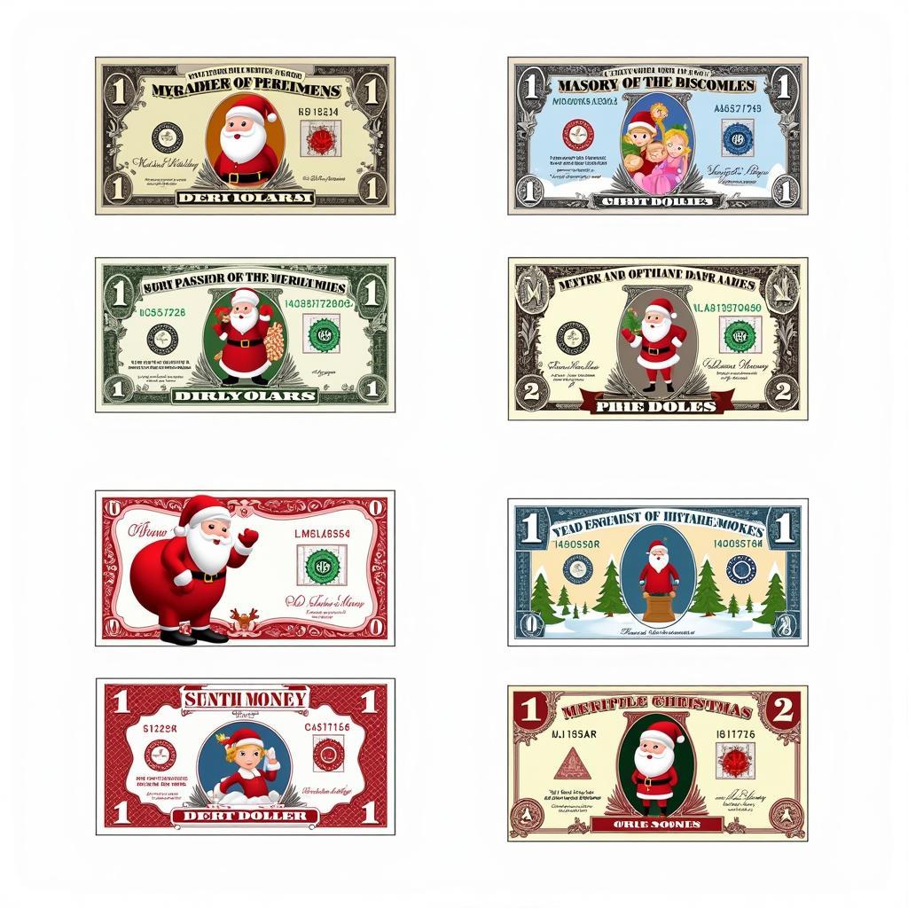 Various designs of free printable Santa money