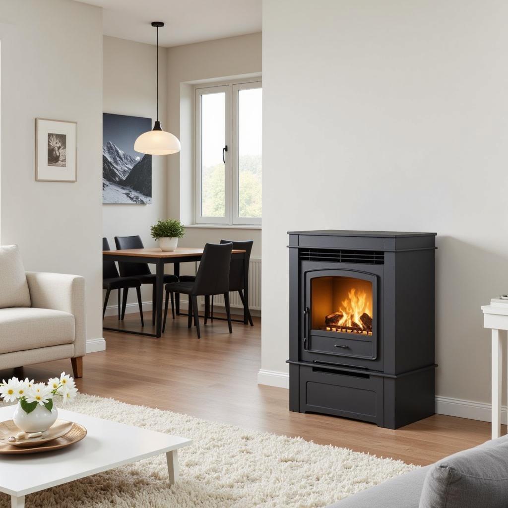 Modern Free Standing Natural Gas Fireplace in a Living Room