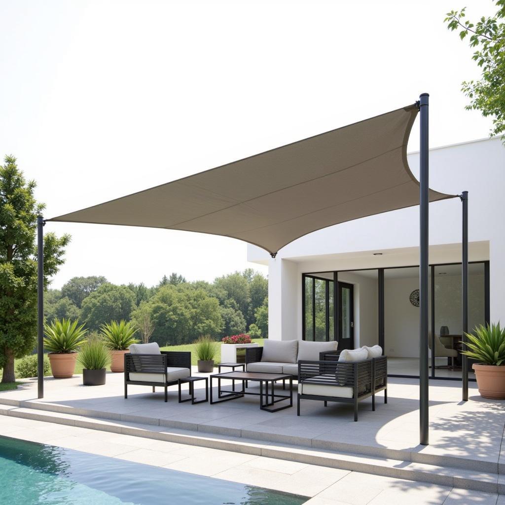 Free Standing Shade Sail Over a Modern Patio