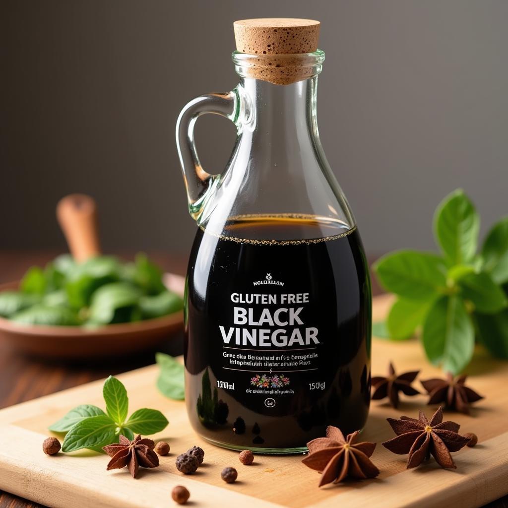 Gluten-Free Black Vinegar in a Clear Glass Bottle