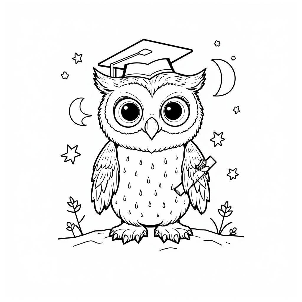 Graduation Owl Coloring Page