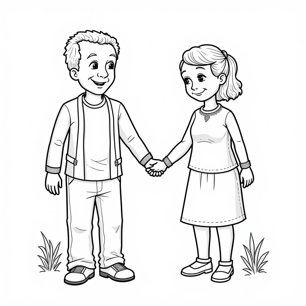 Coloring page of grandparents holding hands