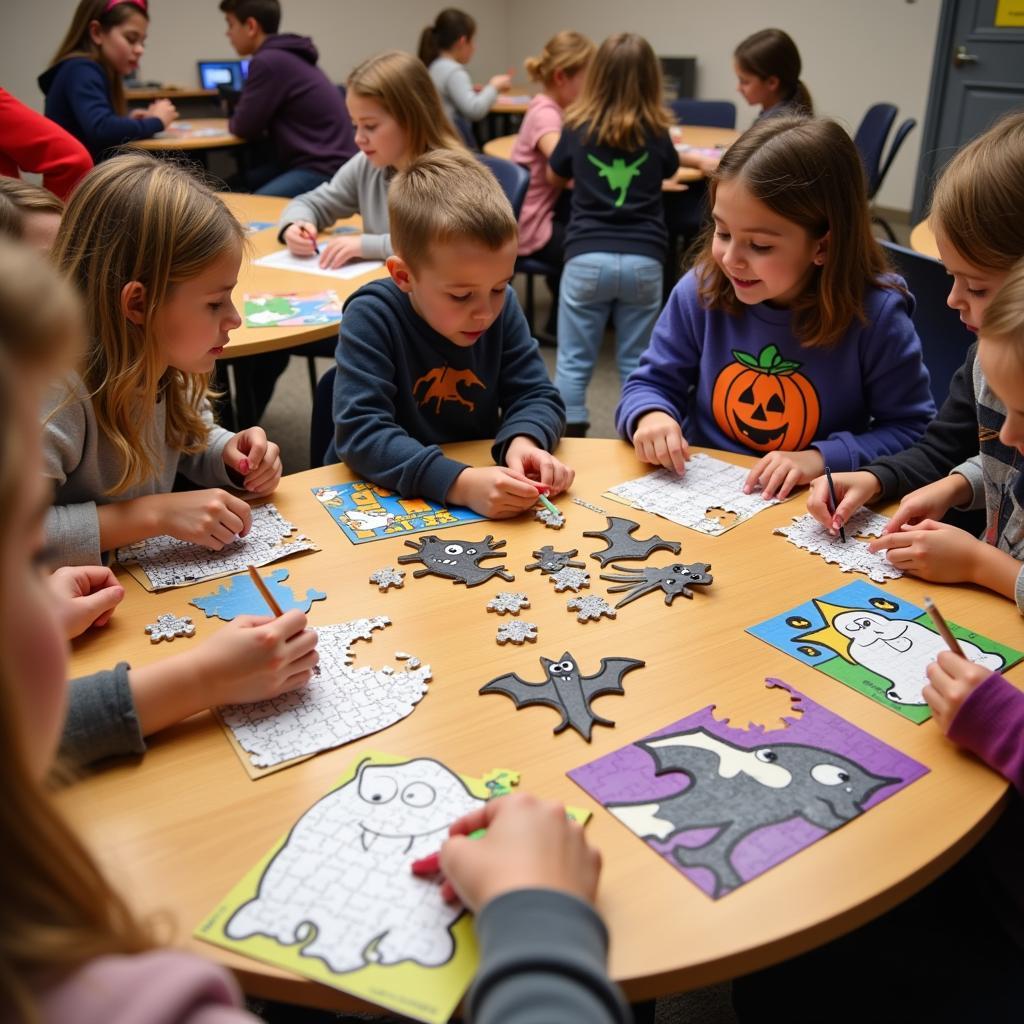 Kids Enjoying Free Printable Halloween Puzzles