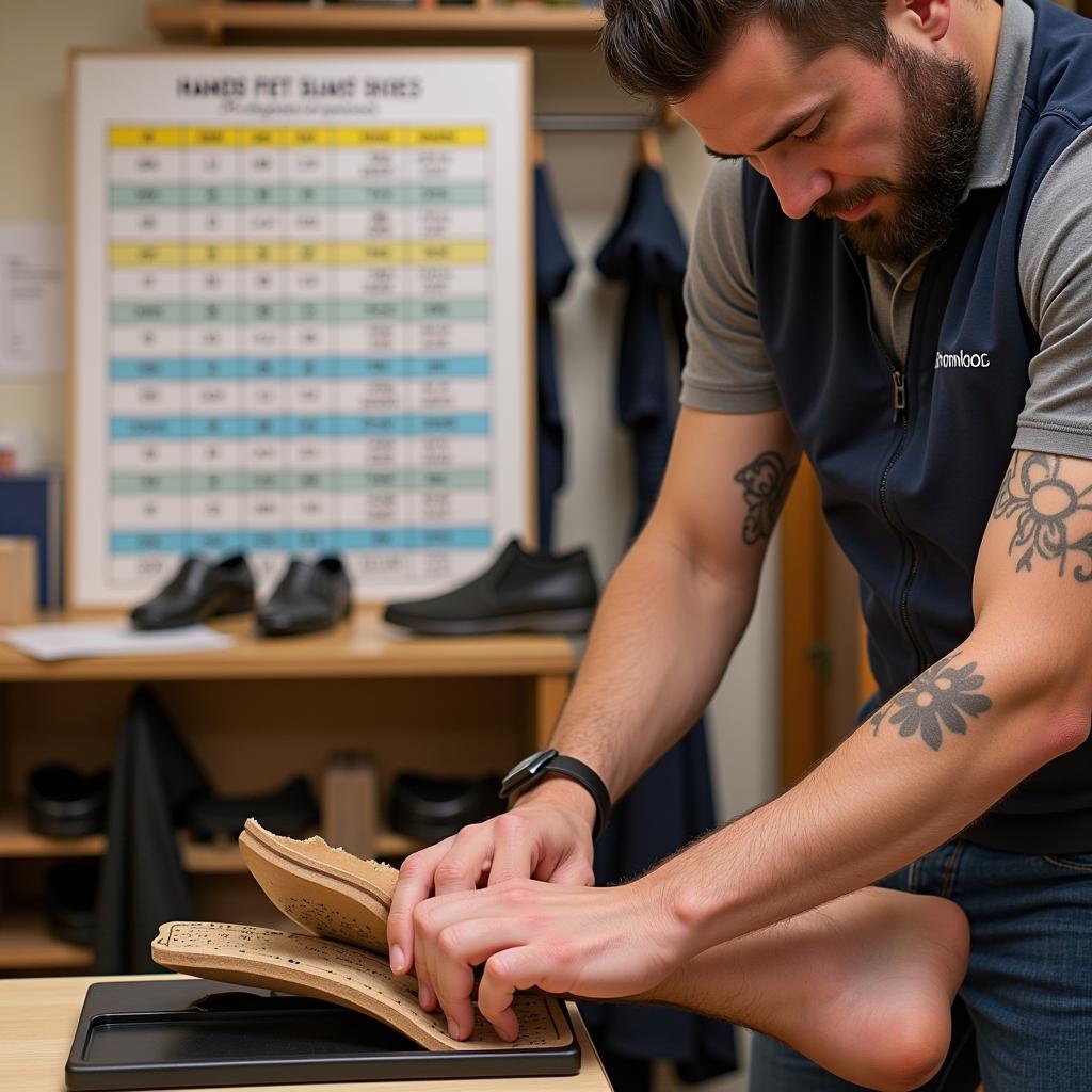 Man measuring his foot for hands-free slip-on shoes