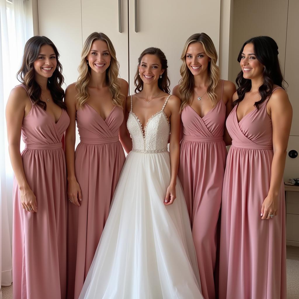 Happy Bridesmaids in Their Dresses